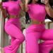 Women's clothing sexy round neck backless slim fit butt lift solid color bootcut jumpsuit sportswear_ipsvogv.com