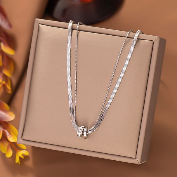 Titanium Steel Necklace Women's Full Diamond Round Ring Pendant, Fashionable And Versatile, High Grade, Double Layered_ipsvogv.com