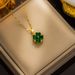 New Full Diamond Four Leaf Grass Necklace Women's Korean Edition With Colorful Zircon Titanium Steel Lock Bone Chain,_ipsvogv.com