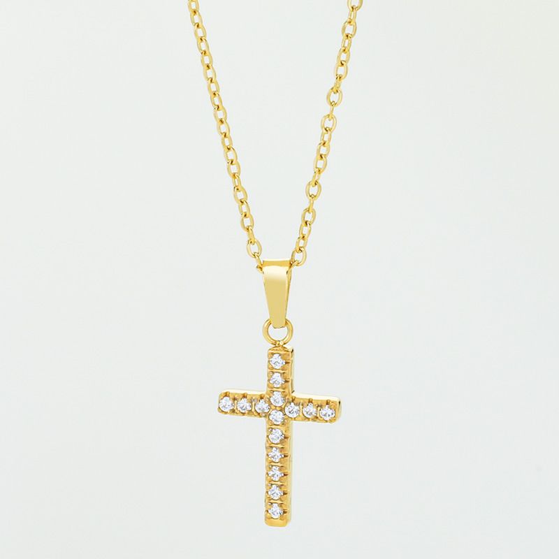 Fashion Inlaid Zircon Cross Titanium Steel Necklace Light Luxury Stainless Steel Clavicle Necklace Female Pendant Does Not Fade_ipsvogv.com