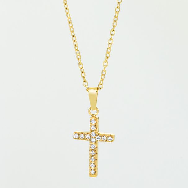 Fashion Inlaid Zircon Cross Titanium Steel Necklace Light Luxury Stainless Steel Clavicle Necklace Female Pendant Does Not Fade_ipsvogv.com