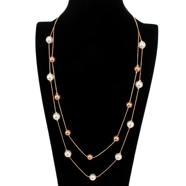 Korean Pearl Fashion Double Necklace Long Sweater Chain Necklace Accessories Necklace_ipsvogv.com