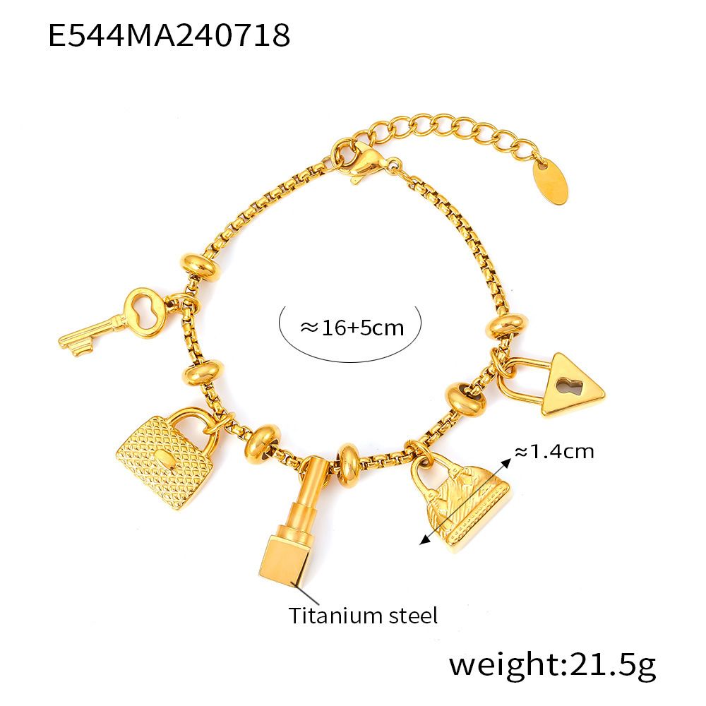 Women's Jewelry Multi Element Tag Inlaid Diamond Pendant Bracelet Adjustable Trendy Retro Titanium Steel Plated K Gold Hand Jewelry_ipsvogv.com