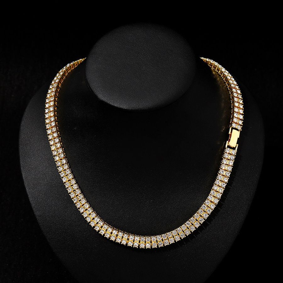Wind Double Row Necklace Alloy Water Chain Bracelet Full Diamond Trendy Tennis Neck_ipsvogv.com