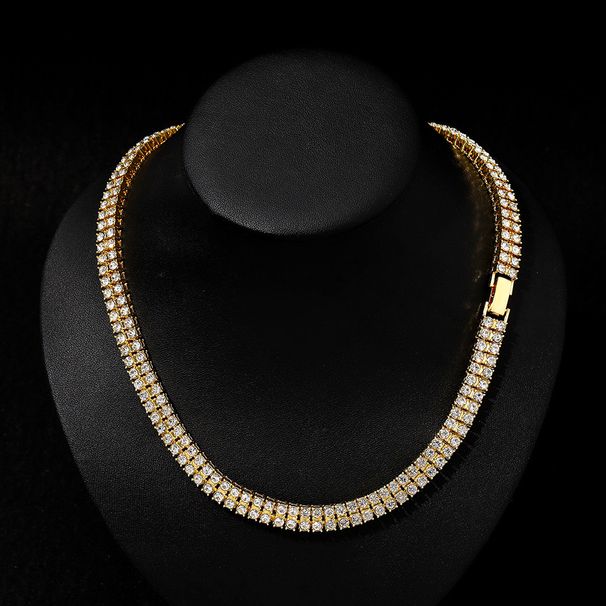 Wind Double Row Necklace Alloy Water Chain Bracelet Full Diamond Trendy Tennis Neck_ipsvogv.com