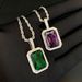 Men's Jewelry Hip Hop New Pink Blue Purple Green Square Solid Pendant Necklace Couple Necklace_ipsvogv.com