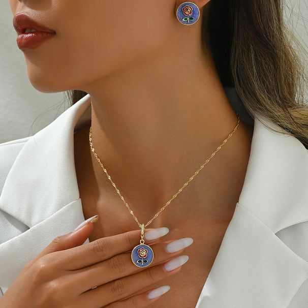 Simple Rose Niche Oil Drop Necklace & Earrings Set For Women - Elegant Long Chain Jewelry_ipsvogv.com