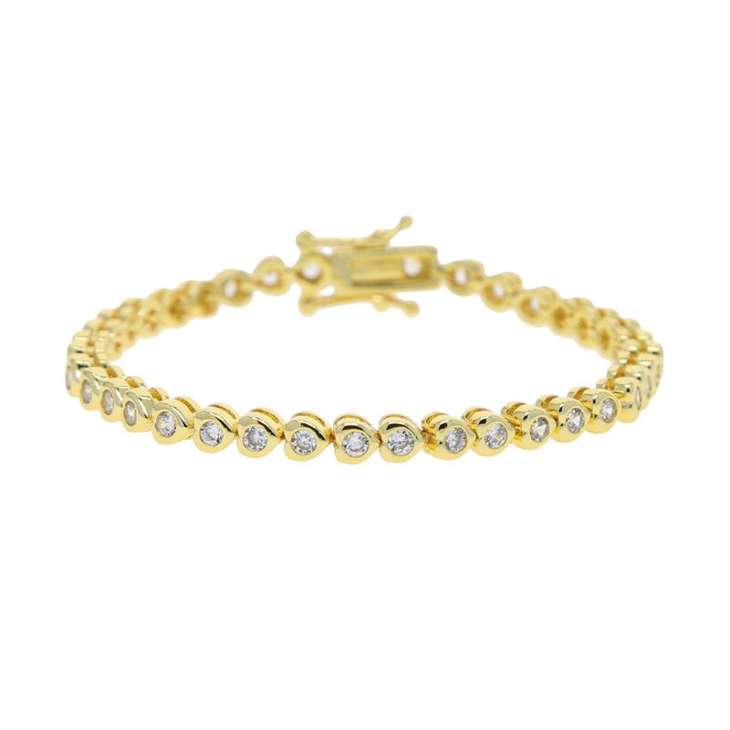 Women's Jewelry Heart Shaped Zircon Tennis Chain Bracelet Electroplated Gold Popular Ladies Bracelet Jewelry_ipsvogv.com