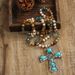 Fashion Ethnic Turquoise Cross 6mm Natural Stone Glass Knot Necklace Personalized Trendy Sweater Chain_ipsvogv.com