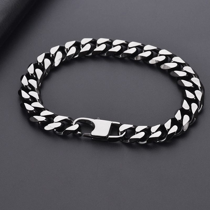 Hip Hop Stainless Titanium Steel Denim Buckle Six-Sided Sandblasted Trendy Cuban Chain Men's Bracelet_ipsvogv.com