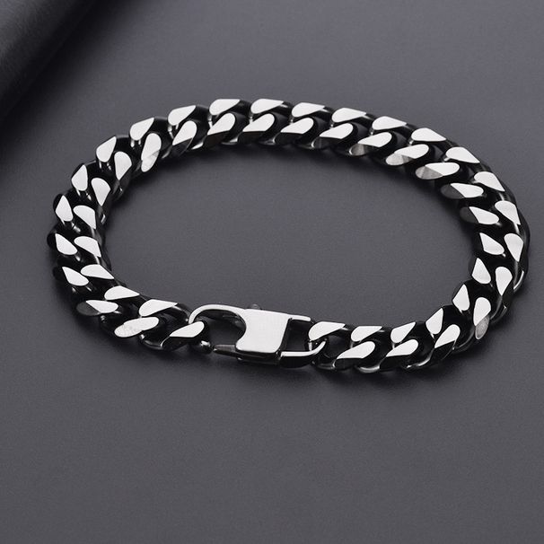 Hip Hop Stainless Titanium Steel Denim Buckle Six-Sided Sandblasted Trendy Cuban Chain Men's Bracelet_ipsvogv.com