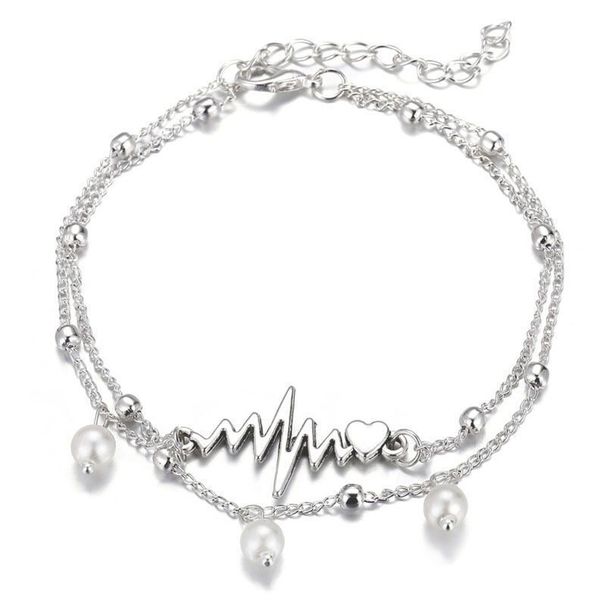 anklet creative double layer pearl anklet electrocardiogram personality simple foot ornaments_ipsvogv.com