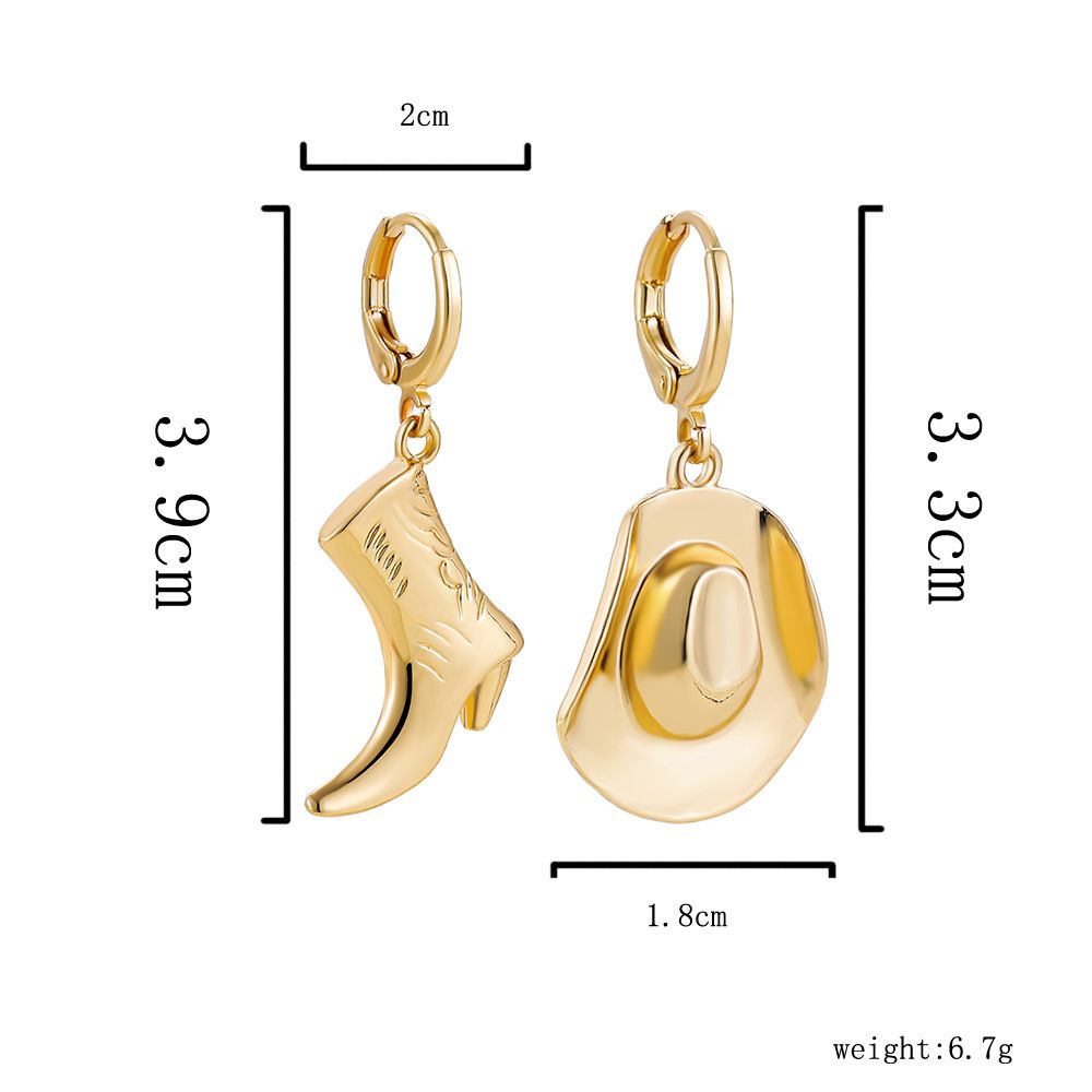 European And American Cross Border Western Cowboy Boots Cowboy Hat Two Piece Earrings Gold Plated Niche Personality Fashion Earrings_ipsvogv.com