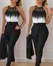 Women's Clothing autumn and summer temperament commuting print cross strap gradient top + solid color slim pants two piece set_ipsvogv.com