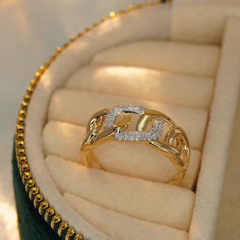 French Vintage Small And Antique Cuban Chain Popular On Internet, The Same Pig Nose Ring With Diamond Inlay For Women's_ipsvogv.com