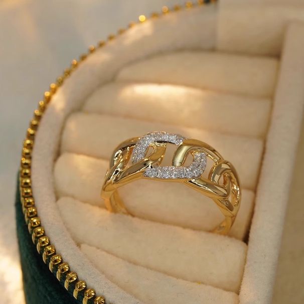 French Vintage Small And Antique Cuban Chain Popular On Internet, The Same Pig Nose Ring With Diamond Inlay For Women's_ipsvogv.com