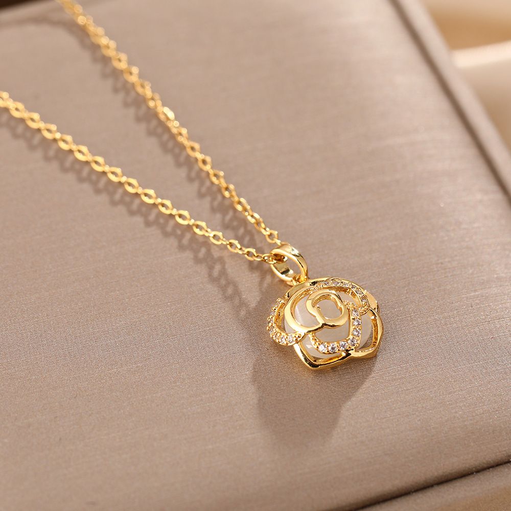 Cat's Eye Stone Mountain Camellia Necklace Women's Trendy Fashion New Fresh Flower Pendant Internet Celebrity Live_ipsvogv.com
