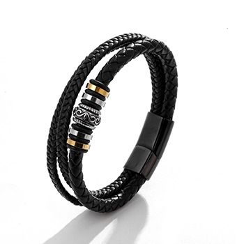Hot Selling Handmade Braided Genuine Multi-layer Men's Bracelet Stainless Steel Leather Cord_ipsvogv.com