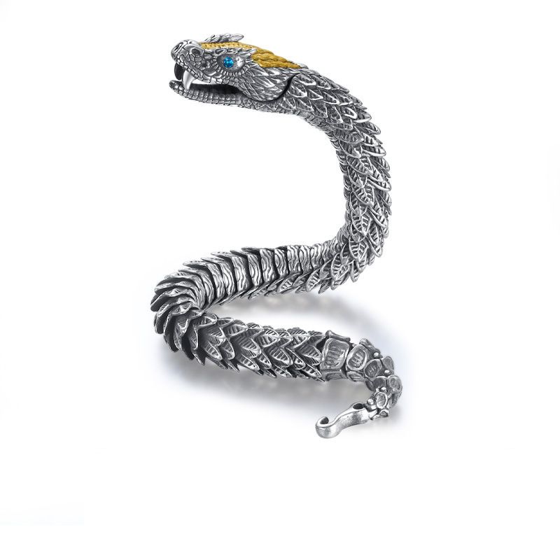 Sterling Silver Bracelet For Men High-End Niche Design Personality Medusa Rattlesnake Hip-Hop Bold Trend_ipsvogv.com