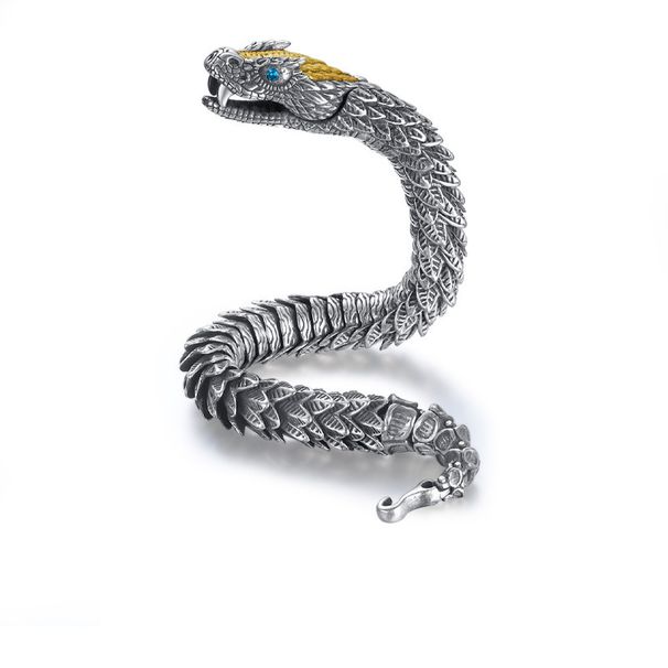 Sterling Silver Bracelet For Men High-End Niche Design Personality Medusa Rattlesnake Hip-Hop Bold Trend_ipsvogv.com