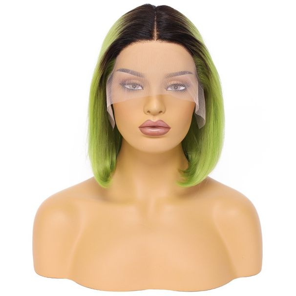 Human Hair Wigs Short Bob 1B Green Bob Wig Human Hair Wig Frontal Lace Ombre Green Human Hair Wig_ipsvogv.com