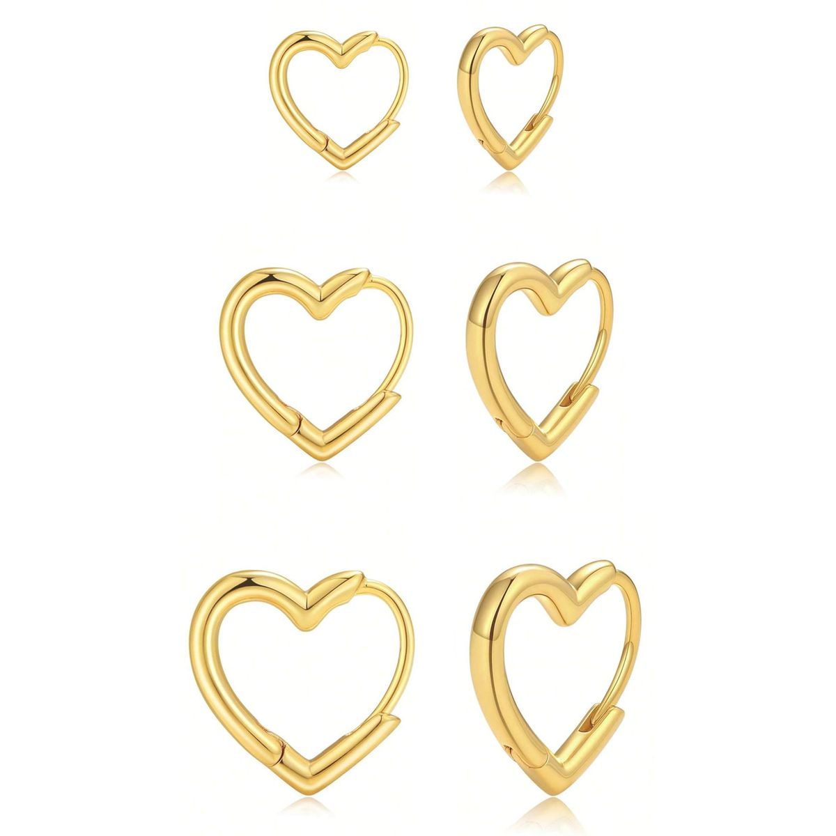 Women’s Jewelry Set Fashion Hot Sale Real Gold Brass Electroplating Simple And Versatile Golden Heart Shaped Three Piece Earrings And Ear Buckles_ipsvogv.com