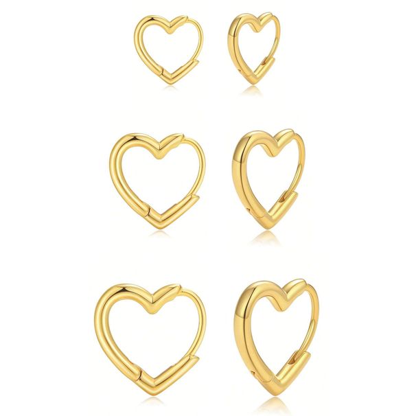 Women’s Jewelry Set Fashion Hot Sale Real Gold Brass Electroplating Simple And Versatile Golden Heart Shaped Three Piece Earrings And Ear Buckles_ipsvogv.com