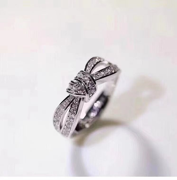 New Binding Bow Mosang Silver Plated Full Diamond Light Luxury Fashion Women's Ring_ipsvogv.com