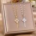 Four Leaf Clover Zircon Necklace, Women's Personalized Diamond Inlaid Key Pendant, Titanium Steel Lock Chain, Versatile_ipsvogv.com