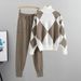 Women's Clothing Casual knitted plaid sweater two-piece set_ipsvogv.com