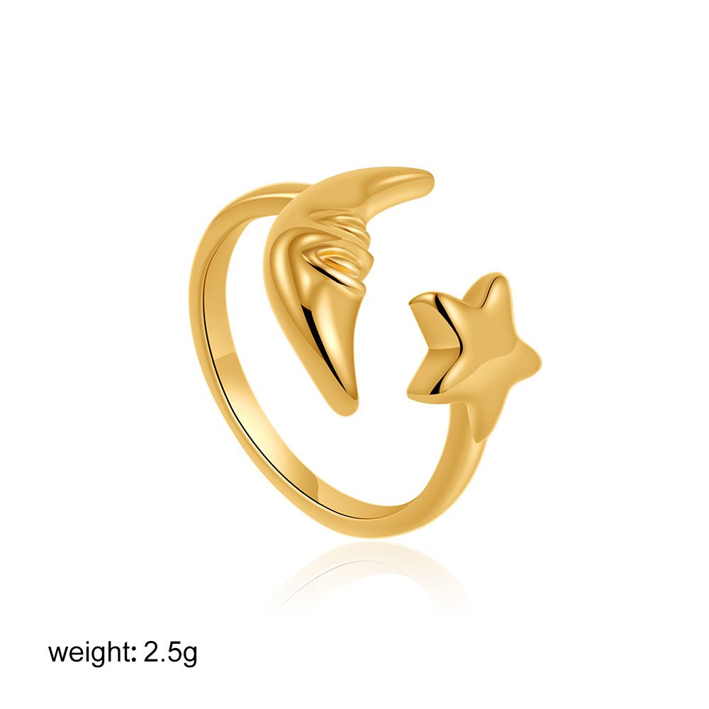 Women’s Jewelry Set Fashion Gold Retro Star And Moon Ring Personality Design Ring Fashionable And Versatile Commuter Open Ring_ipsvogv.com