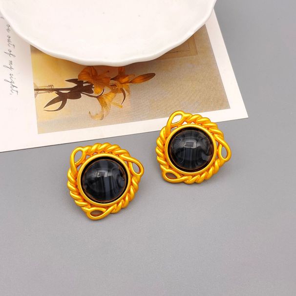 New vintage heavy industry exaggerated resin silver needle earrings Monet style niche personalized ear accessories_ipsvogv.com