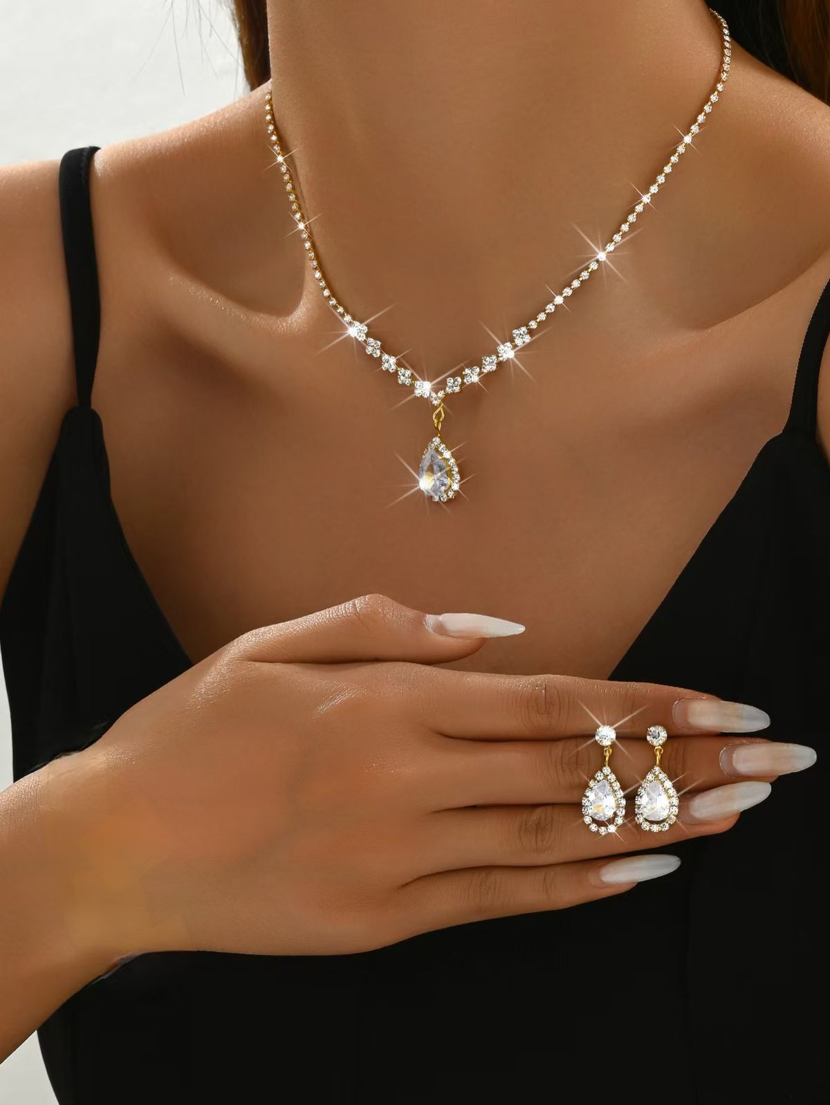 Crystal Zircon Necklace Earrings Bracelet Ring Four-Piece Versatile Jewelry Set_ipsvogv.com