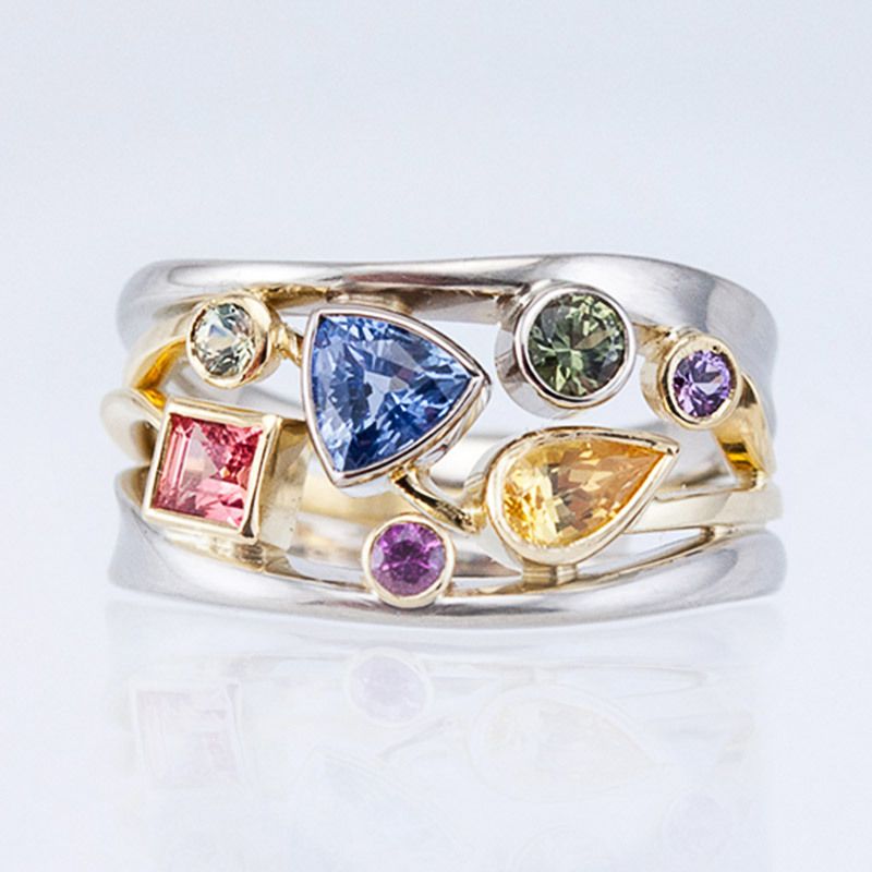 Cao Shi's Exquisite Multicolor Geometric Pattern Women's Set With Zircon Wave Line Ring_ipsvogv.com