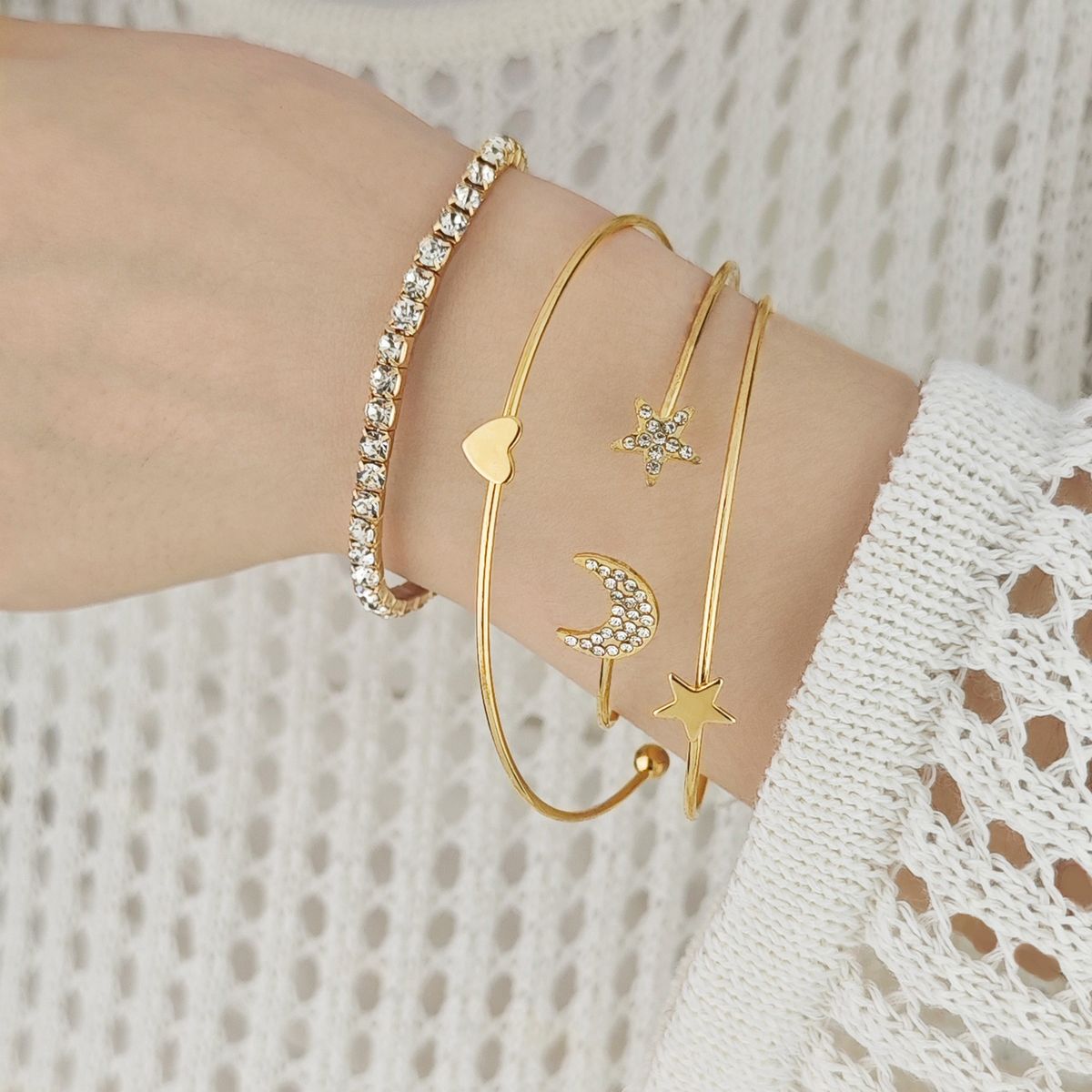 Fashion New Personality Fashion Embossed Twist Geometric Multi Layer Stacking Bracelet 10 Piece Set Decoration_ipsvogv.com