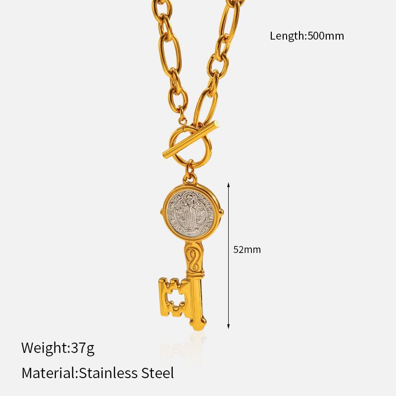 Gold Plated Angel Coin & Key Necklace - Stainless Steel Minimalist Jewelry For Women_ipsvogv.com