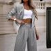 Women's Clothing temperament casual striped short lapel suit straight pants suit_ipsvogv.com