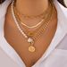 Ins Style Baroque Shaped Pearl Collarbone Metal Disc Pendant Snake Bone Chain Necklace_ipsvogv.com