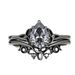 Inlaid Water Drop Zircon Gun Black Electroplating Women's Clover Flower Pair Ring_ipsvogv.com