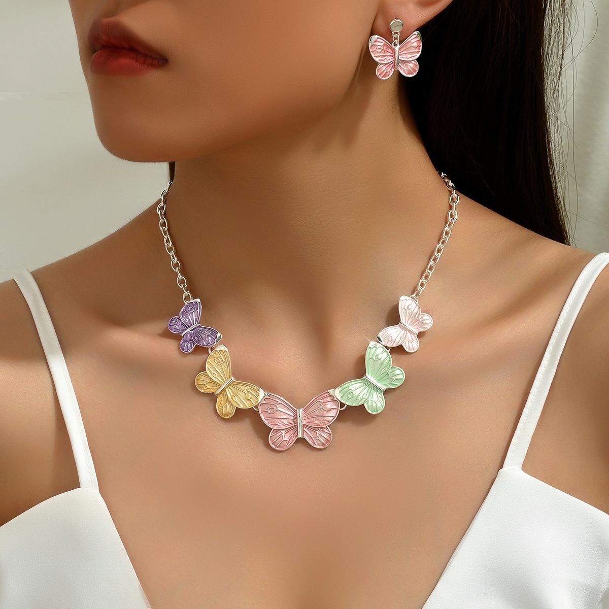 Fashion OL Drip Oil Design American Earring Set Butterfly Luxury Necklace Versatile Earrings_ipsvogv.com