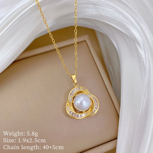 【 Titanium Steel 】 Stranded Sky Bird's Nest Pearl Light Luxury Charm Gorgeous Full Diamond Necklace Women's Versatile_ipsvogv.com