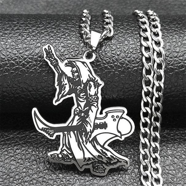 New Fashion Gothic Punk Rapper Skeleton Electric Guitar Stainless Steel Necklace Personalized Jewelry_ipsvogv.com