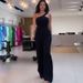 Women's Clothing summer new fashion slanted shoulder collar waist solid color wide leg jumpsuit for women_ipsvogv.com