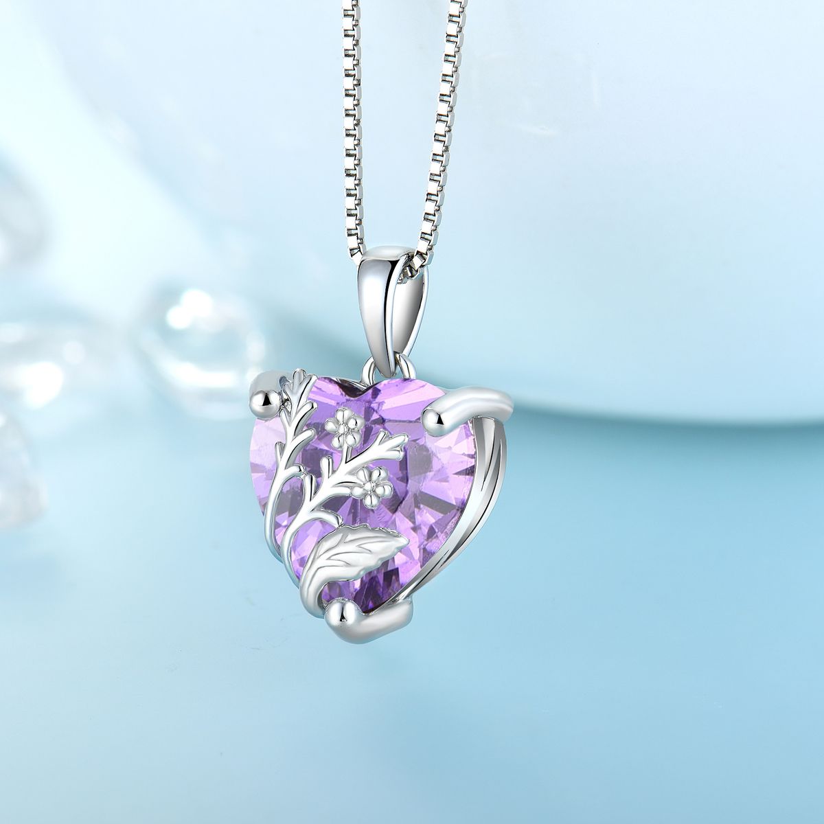 S925 silver love glass pendant necklace female clavicle chain necklace female jewelry silver jewelry processing_ipsvogv.com