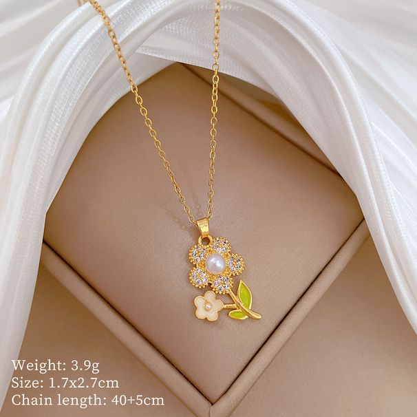 【 Titanium Steel 】 Necklace Earring Light Luxury Full Diamond Drip Oil Flower Personalized Temperament Banquet Earrings_ipsvogv.com
