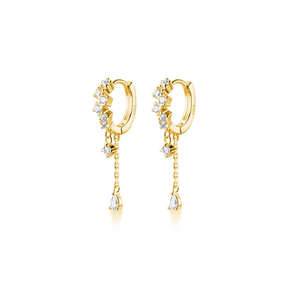 Unisex Brass With Real Gold Plating, Hot Selling Across Zircon Drop Shaped Pendant, Fashionable And Luxurious Women's Earrings_ipsvogv.com