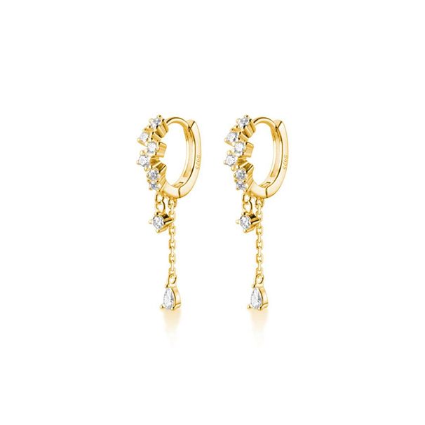 Unisex Brass With Real Gold Plating, Hot Selling Across Zircon Drop Shaped Pendant, Fashionable And Luxurious Women's Earrings_ipsvogv.com