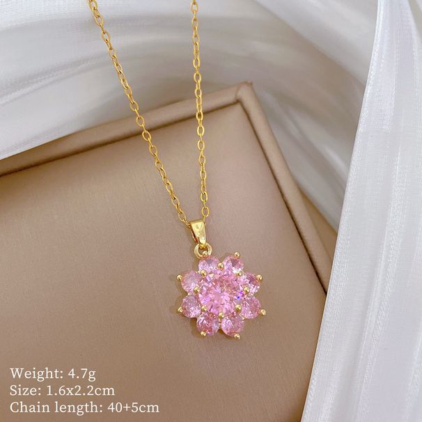 Steel 【 Titanium 】 Sparkling Flower Zircon Light Luxury Temperament Gorgeous Full Diamond Necklace Women's Versatile 【 】_ipsvogv.com