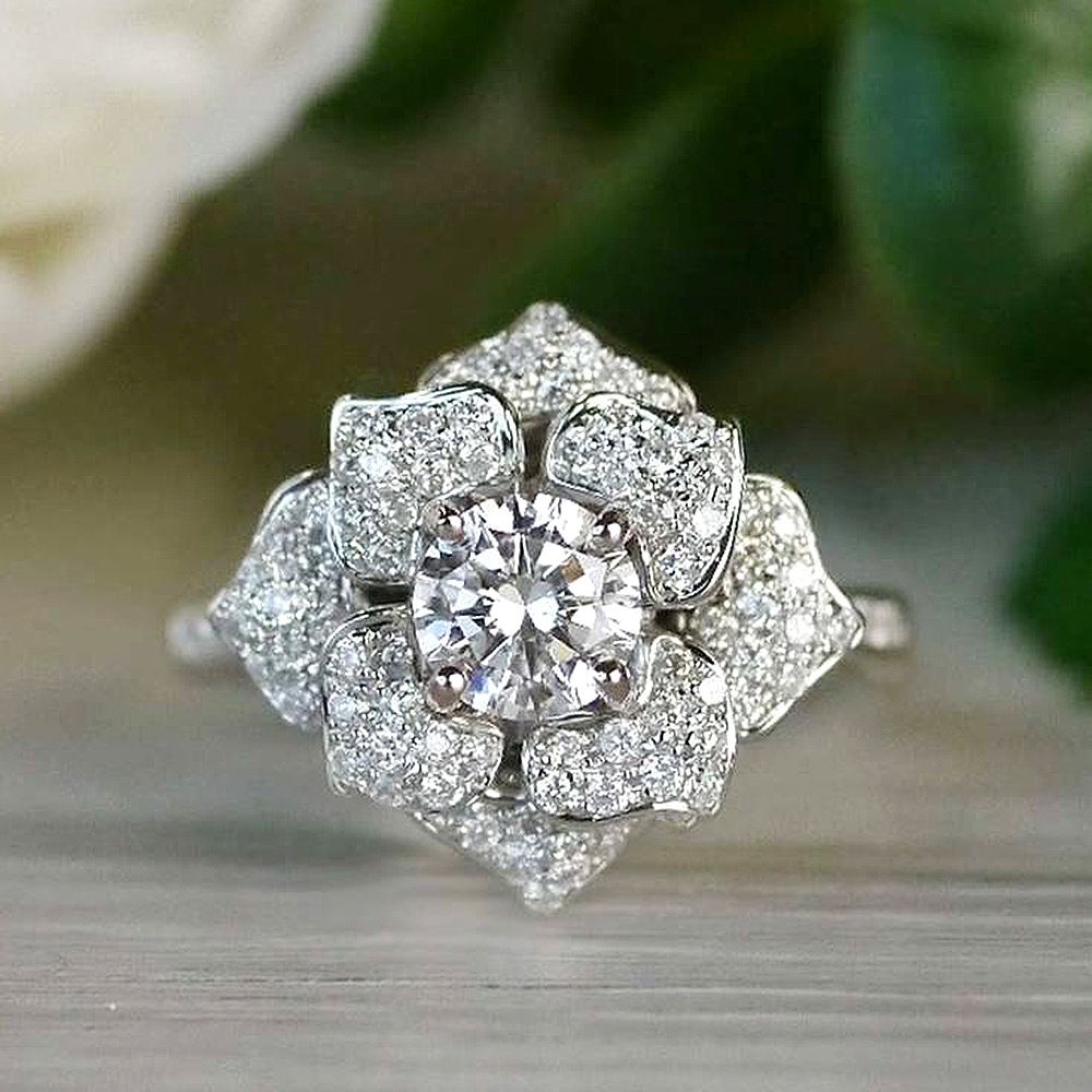 Cao Shi's Light Luxury Wind Exquisite Full Diamond Zirconia Flower Ring For Women's Daily Versatile Wear Handjewelry_ipsvogv.com