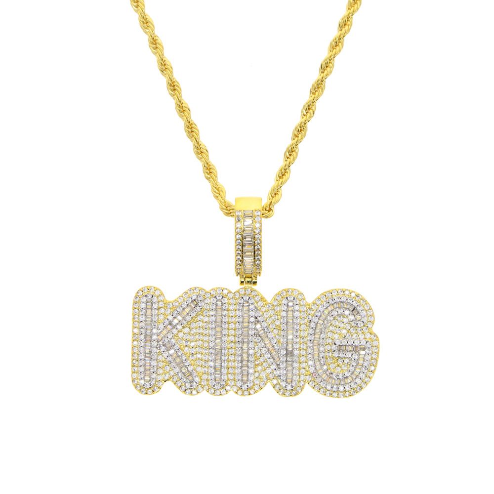 Hip Hop New KING Letter Pendant Full Of Diamonds Men's Necklace Ins Style Jewelry_ipsvogv.com
